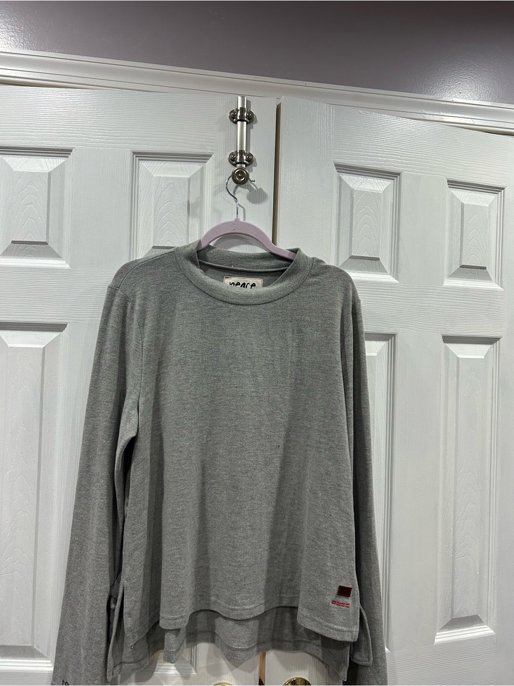 Peace Love World Heather Gray Women's Crewneck Sweater